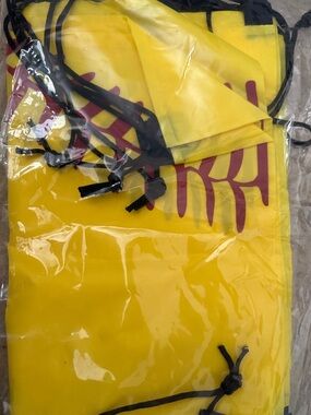 Yellow Drawstring Bag with Burgundy Graphic